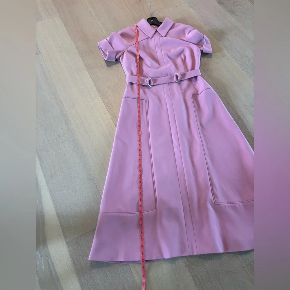 KAREN MILLEN Compact Stretch Tab Detail Full Skirted Midi Dress Dusty Pink NWT - Picture 13 of 15